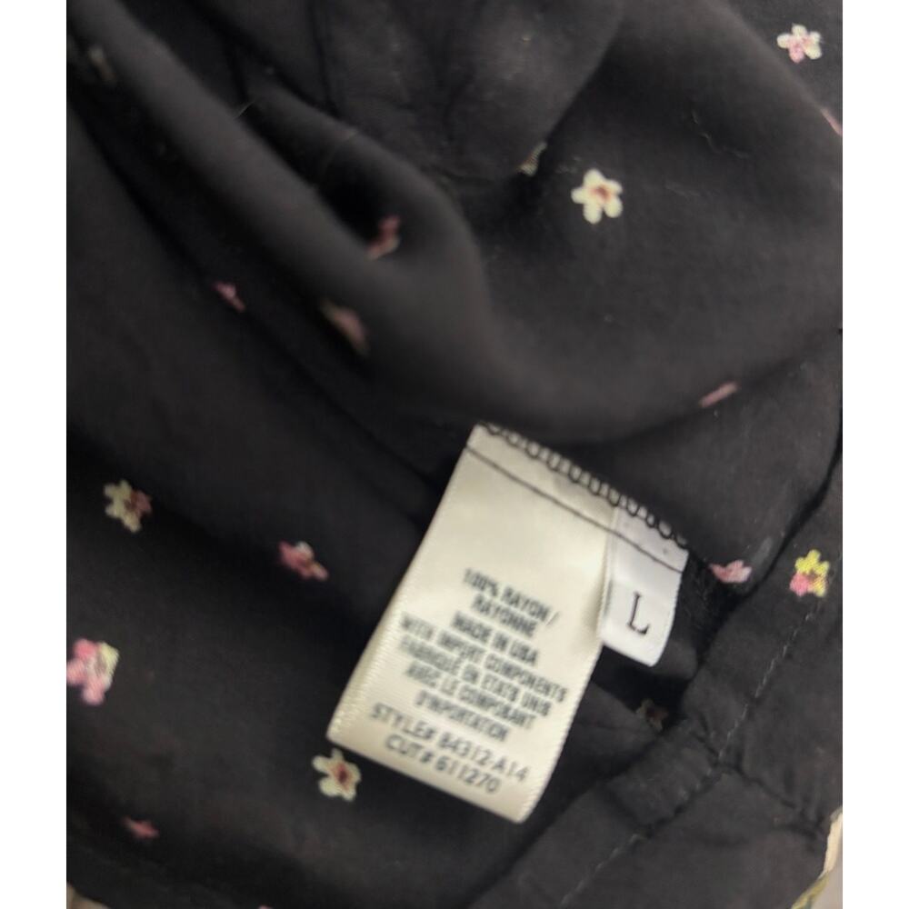 Bella Dahl Black Floral Tie Front Smocked Neck Blouse Rayon Top Womens Large L‎ - Picture 2 of 9